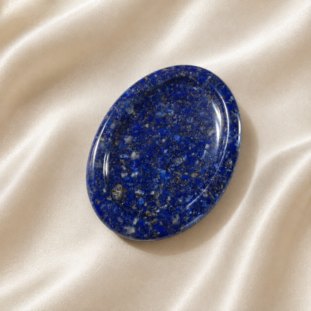 Lapis lazuli memorial worry stone with deep blue finish